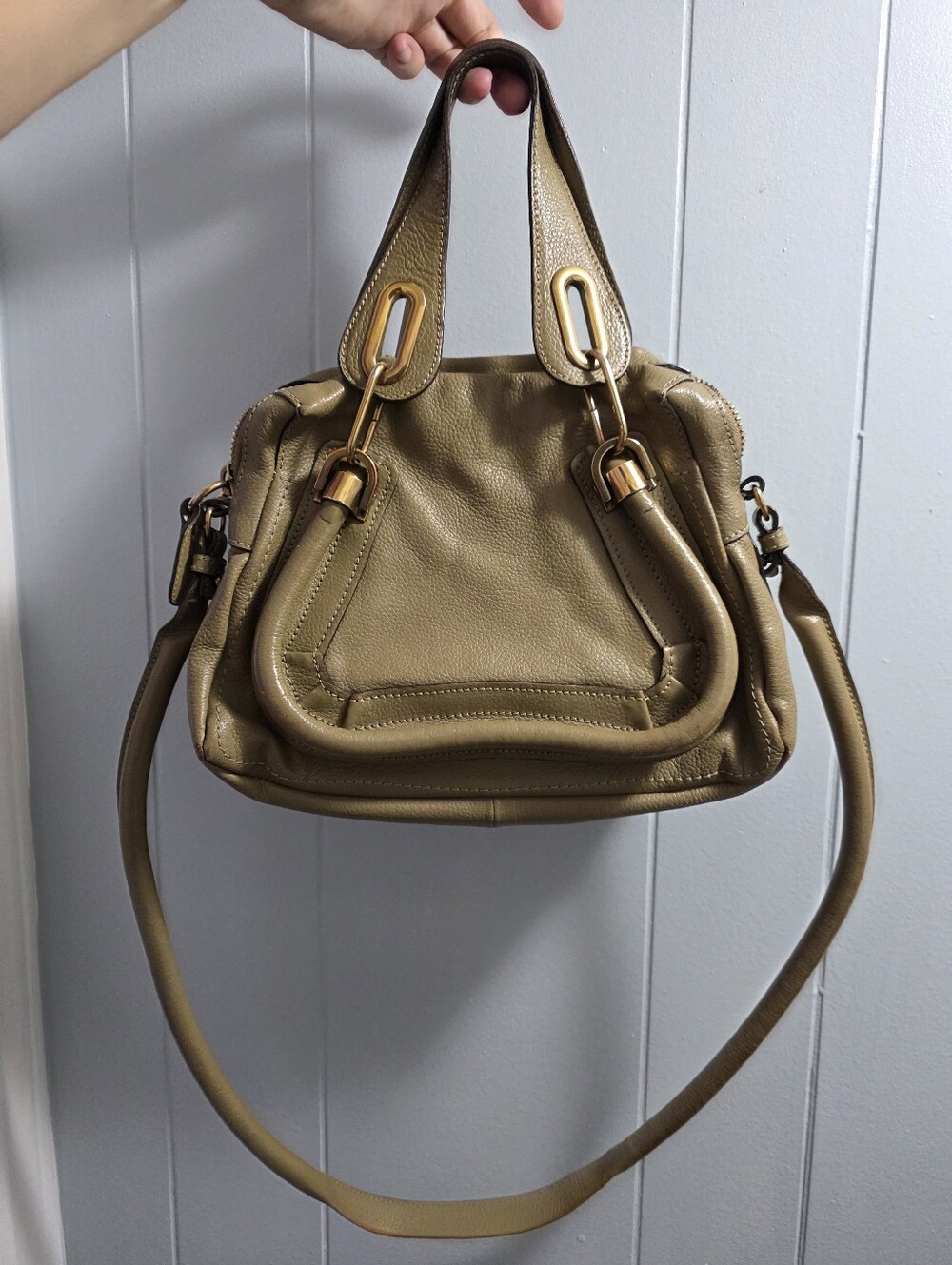 CHLOE PARATAY Two Way Bag Y2K Designer Taupe Leather Top-Handle Shoulder